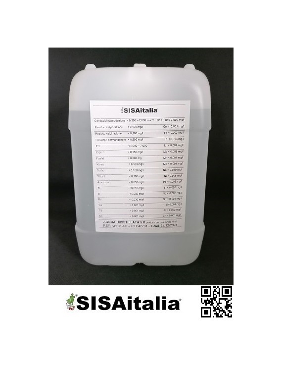 Acqua bidistillato SISAitalia per batterie autotrazione, 5 lt. +