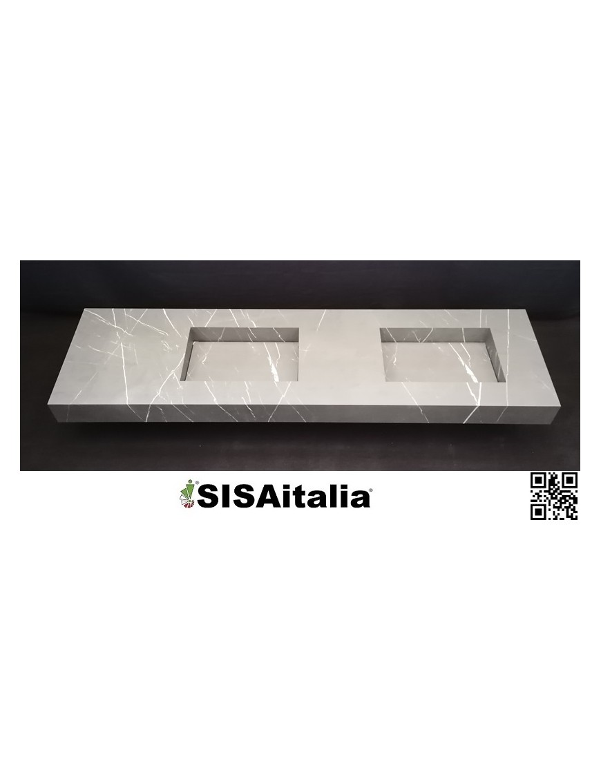 Top mobile bagno Monolito 51x12x190,3 cm senza foro rubinetti vasca sxi 70,15 cm evasca dxi 40,15 cm, pietra grigia.