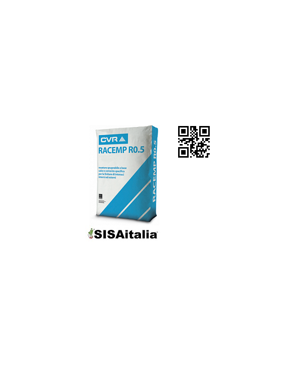 Rasatura minerale a finitura civile Racemp R0.05 CVR colore bianco 0-0,5 mm 25 kg.