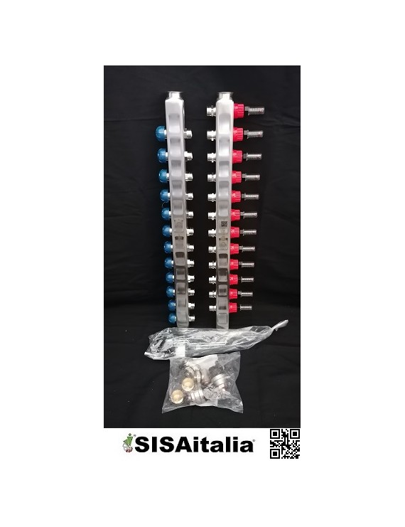 Kit collettore di distribuzione in acciaio inossidabile Topway S 1-24x19, 01282220 Emmeti vie 12+12.